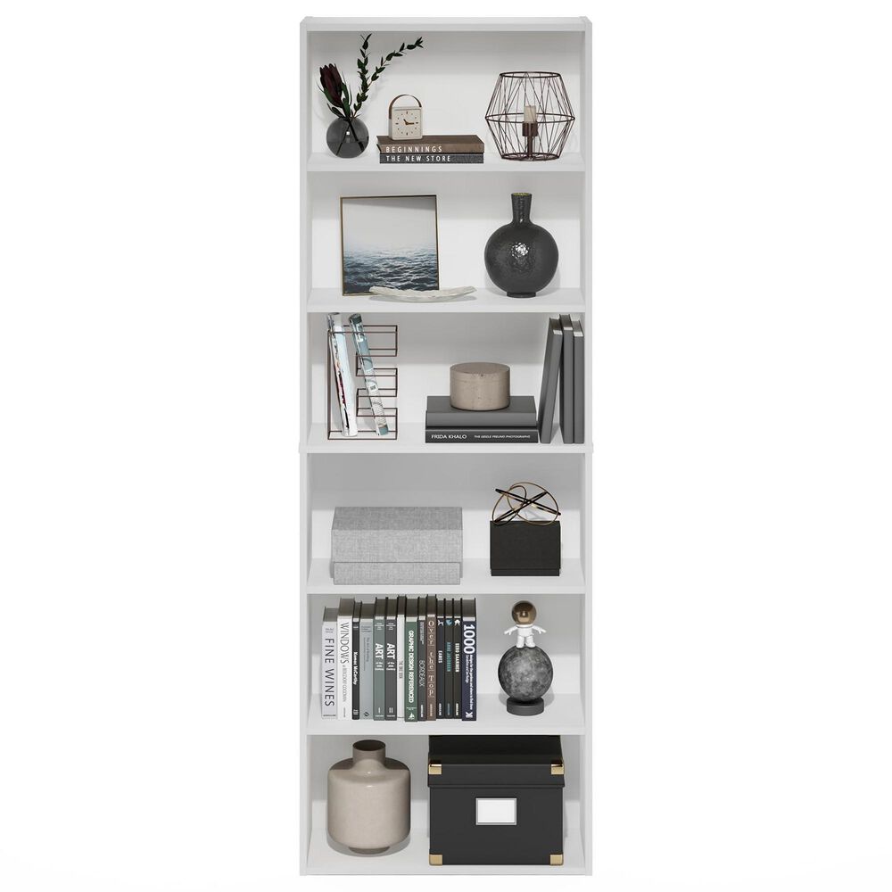 HOMLUX 6-Tier Free Standing Open Storage Bookcase in White, , large
