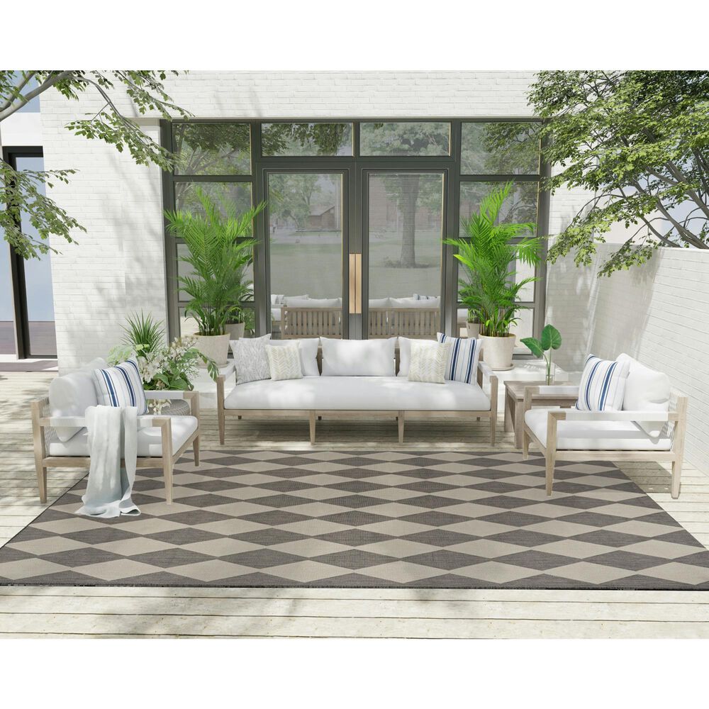 Nourison Positano Geometric Charcoal 7&#39; x 10&#39; Indoor/Outdoor Area Rug, , large