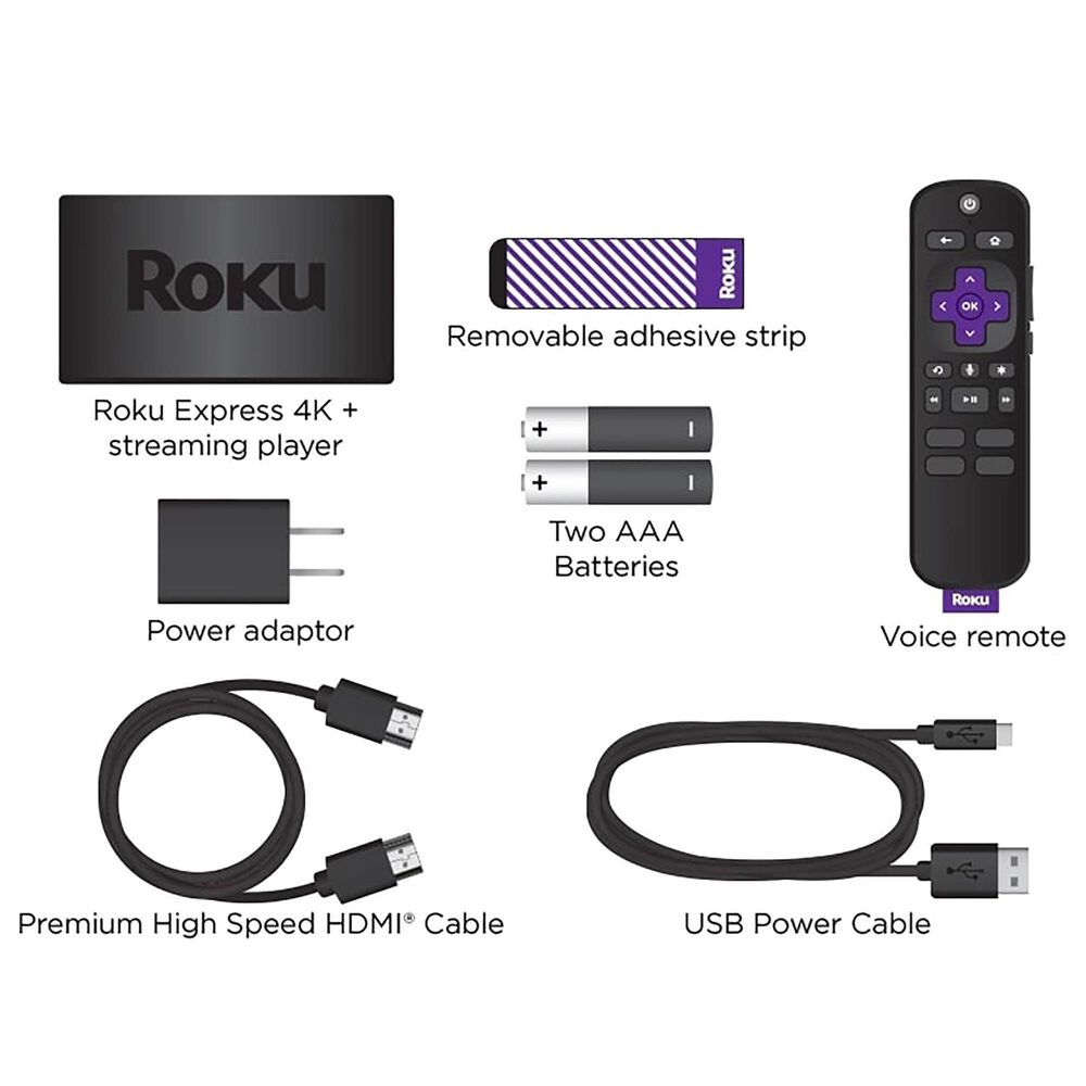 Roku Express 4K+ | Streaming Player HD/4K/HDR with Roku Voice Remote with TV Controls, includes Premium HDMI Cable, , large