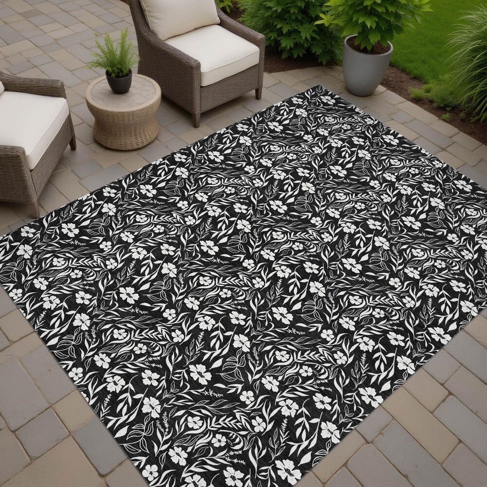 Dalyn Rug Company Soft Essentials Floral Black 10' x 14' Indoor/Outdoor Area Rug, , large