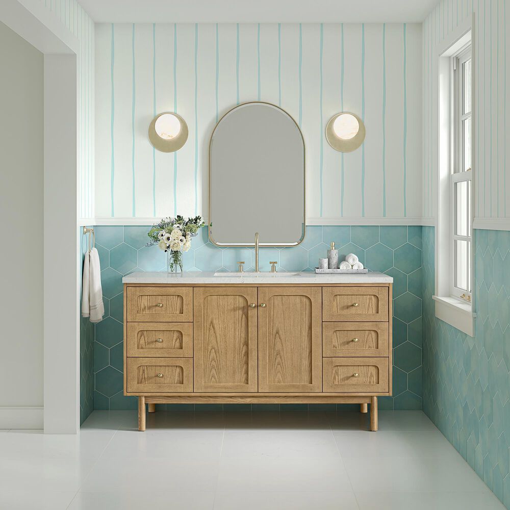 James Martin Vanities Laurent 60&quot; Single Bathroom Vanity in Light Natural Oak with 3 cm Lime Delight Quartz Top and Rectangular Sink, , large