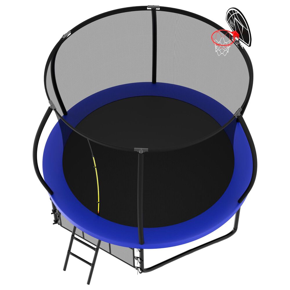 HOMLUX 10' Outdoor Trampoline with Basketball Hoop in Blue, , large