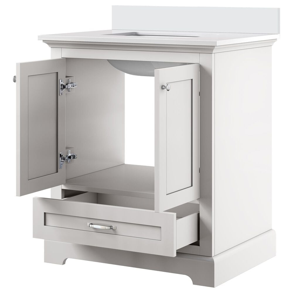Lexora Home Dukes 30&quot; Single Bathroom Vanity in White with 2 cm White Cultured Marble Top and Rectangular Sink, , large