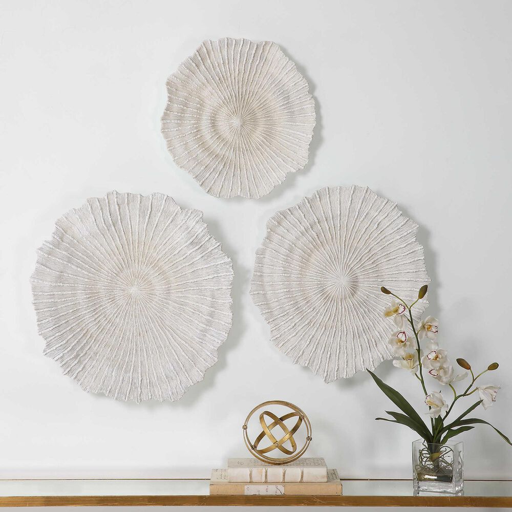 Uttermost Ocean Gems 21&quot; x 22&quot; Wall Decor in Ivory and Tan &#40;Set of 3&#41;, , large