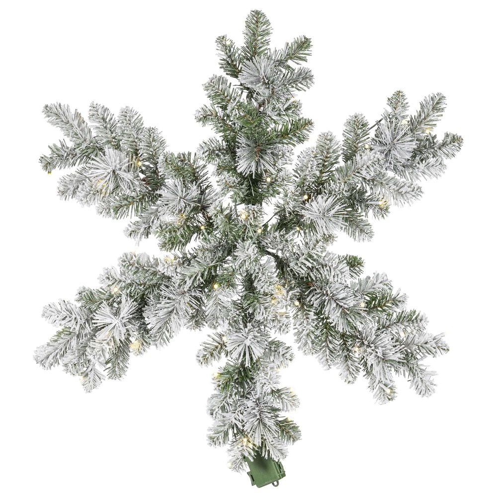 The Gerson Company 30" Pre-Lit Flocked Pine Mix Snowflake Wreath with White LED Lights in Green, , large