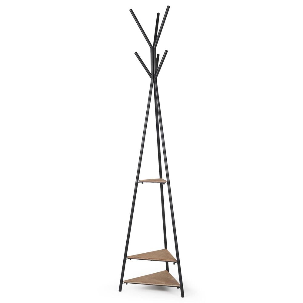 Mercana Everett Coat Rack with 2 Triangular Wooden Shelves in Matte Black, , large