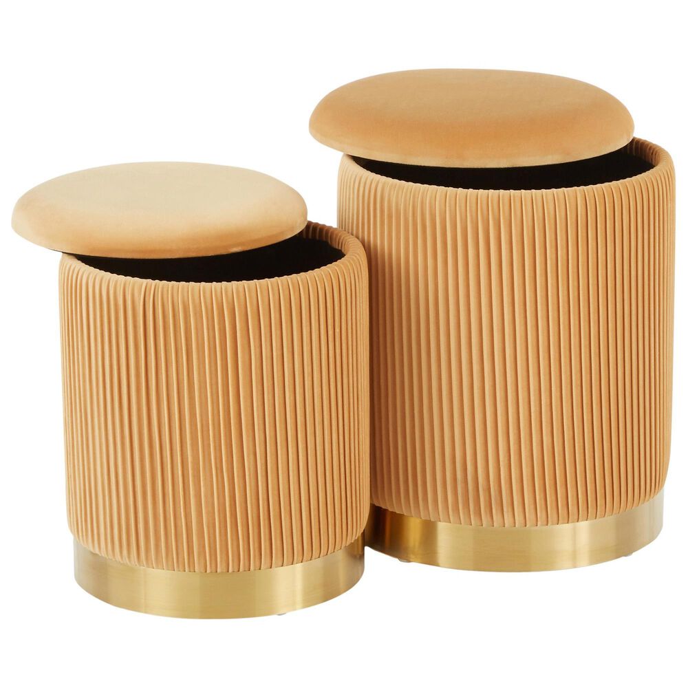 Lumisource Marla 2-Piece Nesting Pleated Ottoman Set in Orange, , large