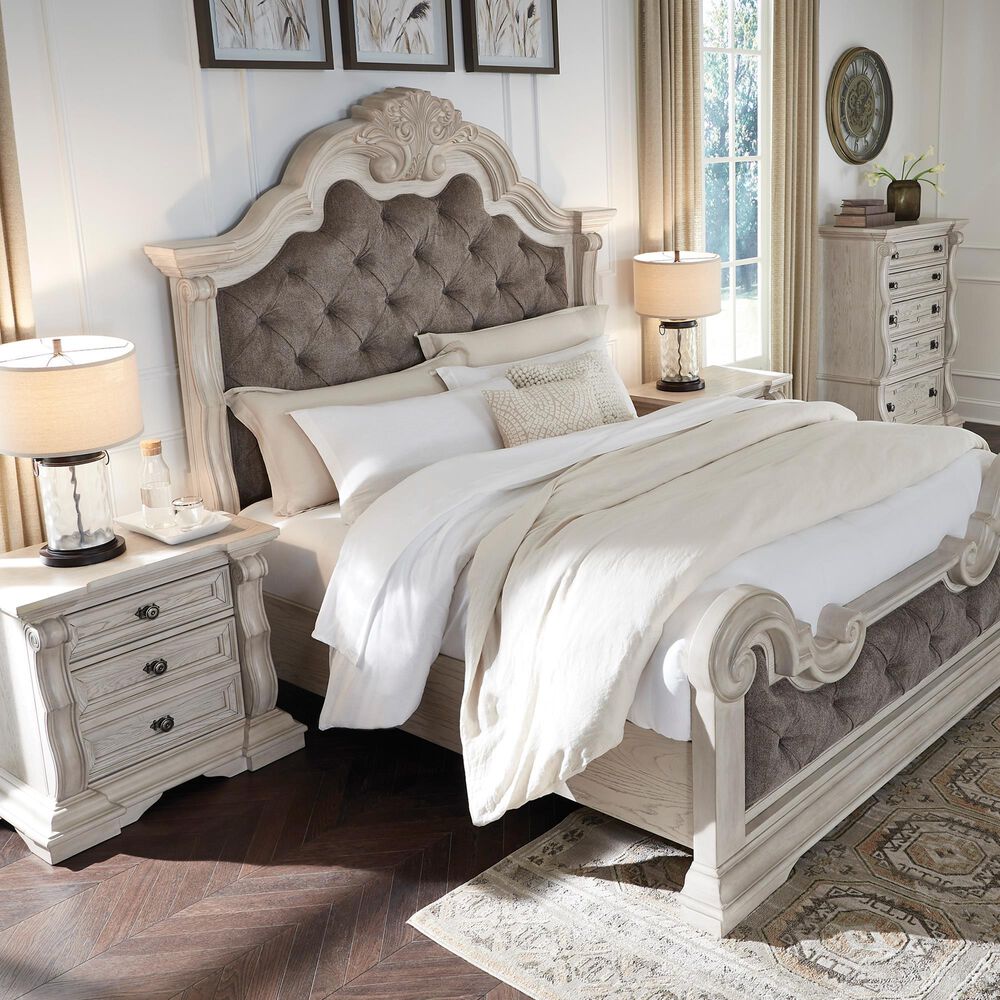 Millenium Bruchandi Queen Upholstered Panel Bed in Antiqued White, , large