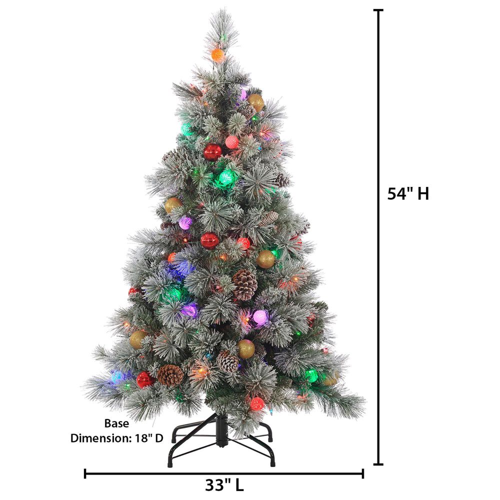 The Gerson Company 4.5&#39; Pine Artificial Christmas Tree with Multicolored LED Lights in Green, , large