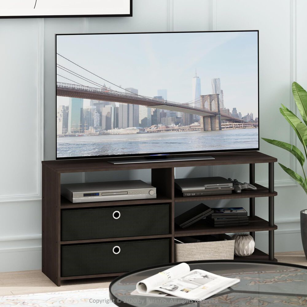 HOMLUX 46.6" Simple Design TV Stand with Bins in Walnut and Black, , large