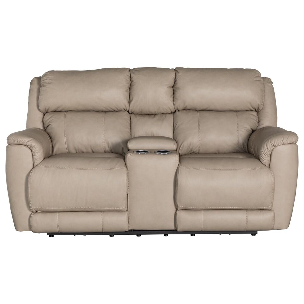 HomeStretch Tuscany Leather Power Reclining Console Loveseat in Stonewash, , large