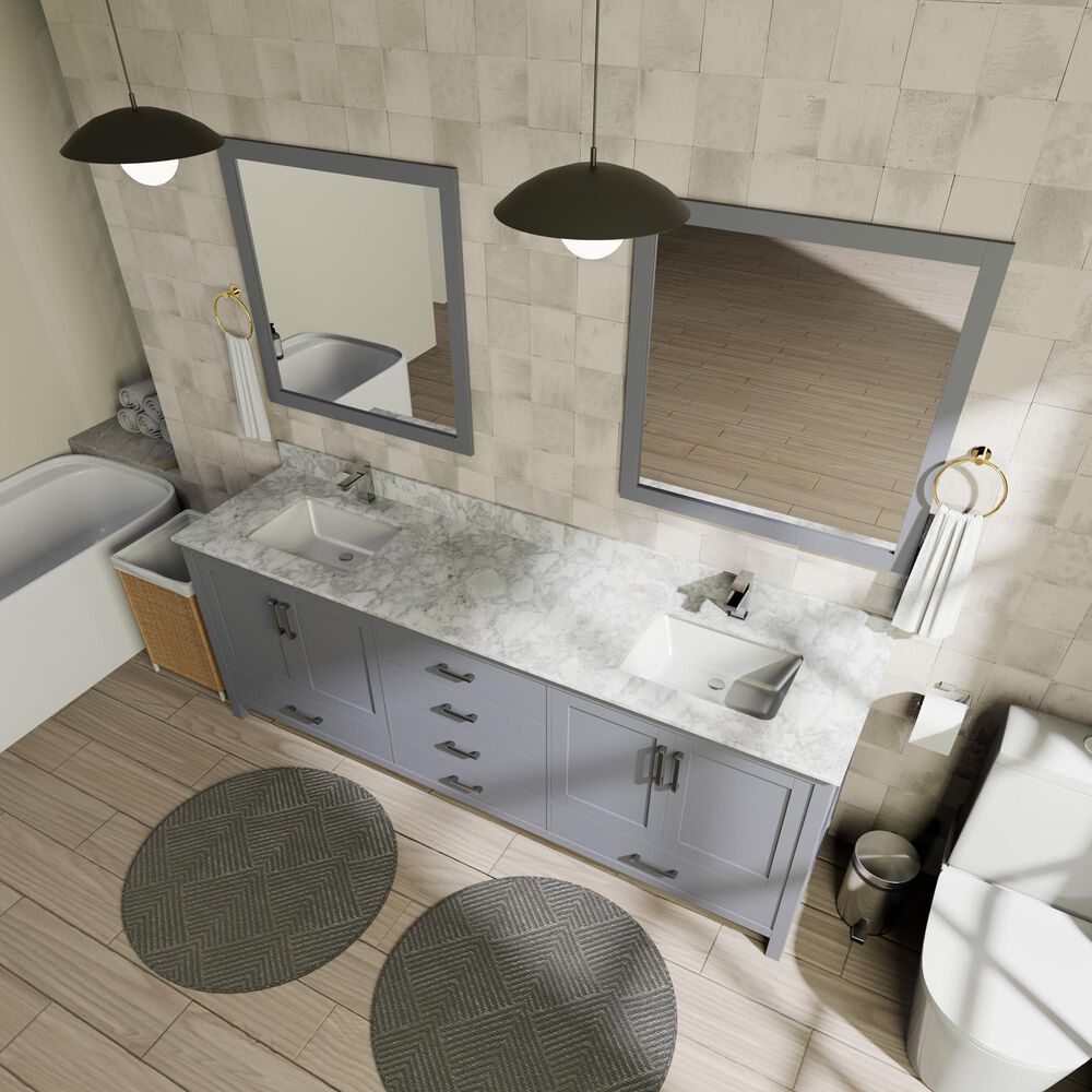 Lexora Home Jacques 80" Double Bathroom Vanity in Dark Grey with 2 cm White Carrara Marble Top and Rectangular Sinks, , large
