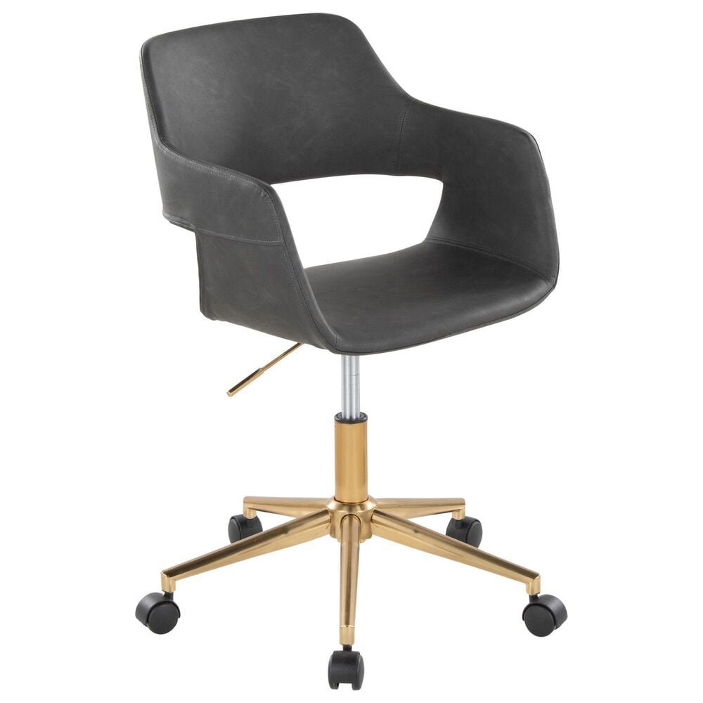 Lumisource Margarite Task Chair with Grey Faux Leather Cushion in Gold, , large