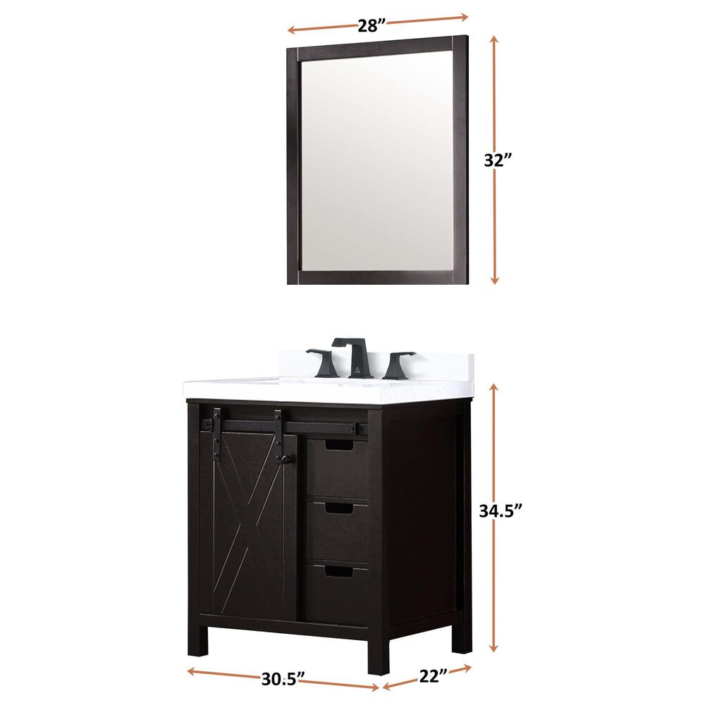 Lexora Home Marsyas 30&quot; Single Bathroom Vanity in Brown with White Quartz Top and Rectangular Sink, , large