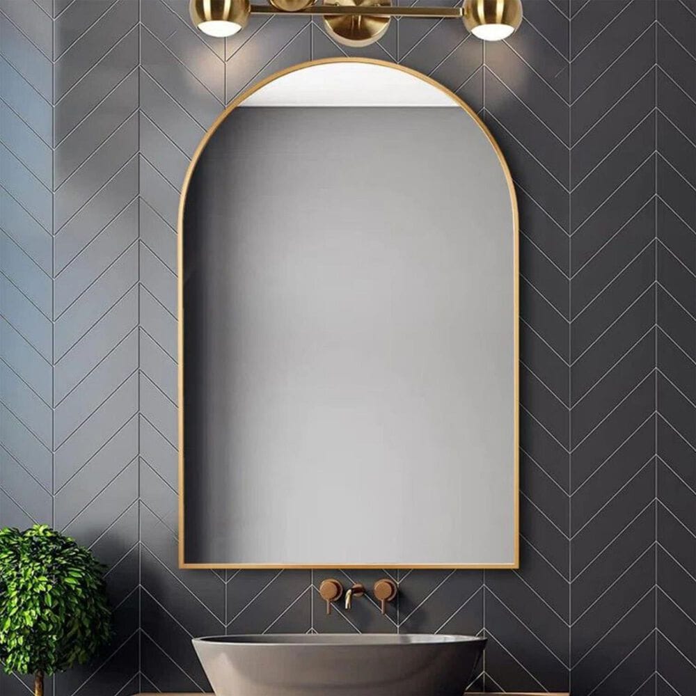 HOMLUX 24" x 36" Arched Mantle Mirror in Gold, , large