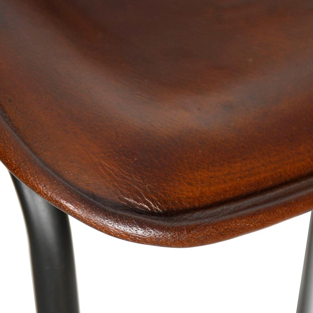 Home Trends &amp; Design Counter Stool with Chocolate Top Grain Leather Seat and Black Metal Frame, , large