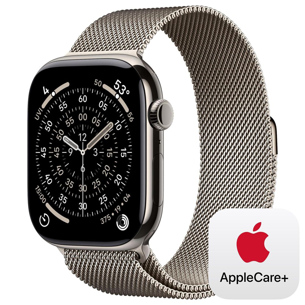 Apple Watch Series 11 (GPS+Cellular) 46mm Titanium Case with Milanese Loop - S/M in Natural and 2-Year AppleCare+, , large