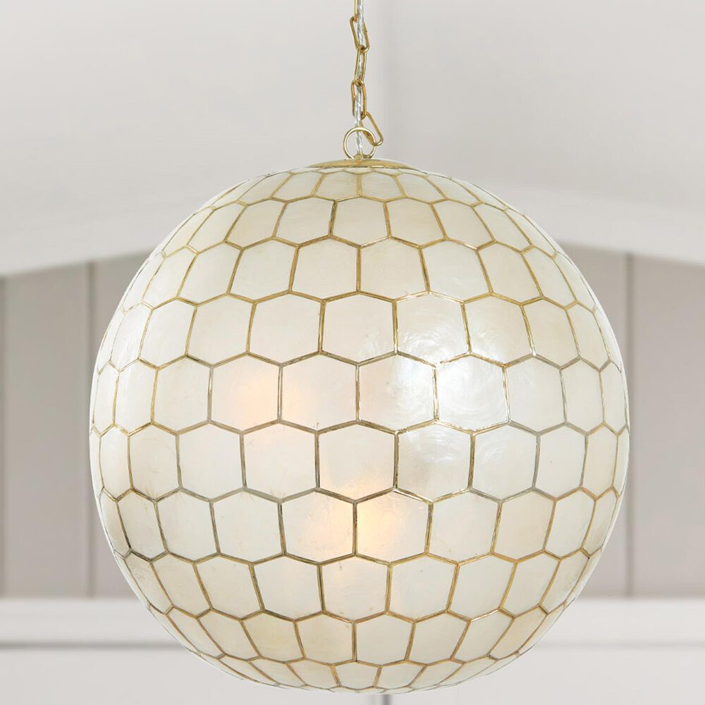 Creative Coop Simone 20" Pendant with Pearly White Shade in Antique Gold, , large