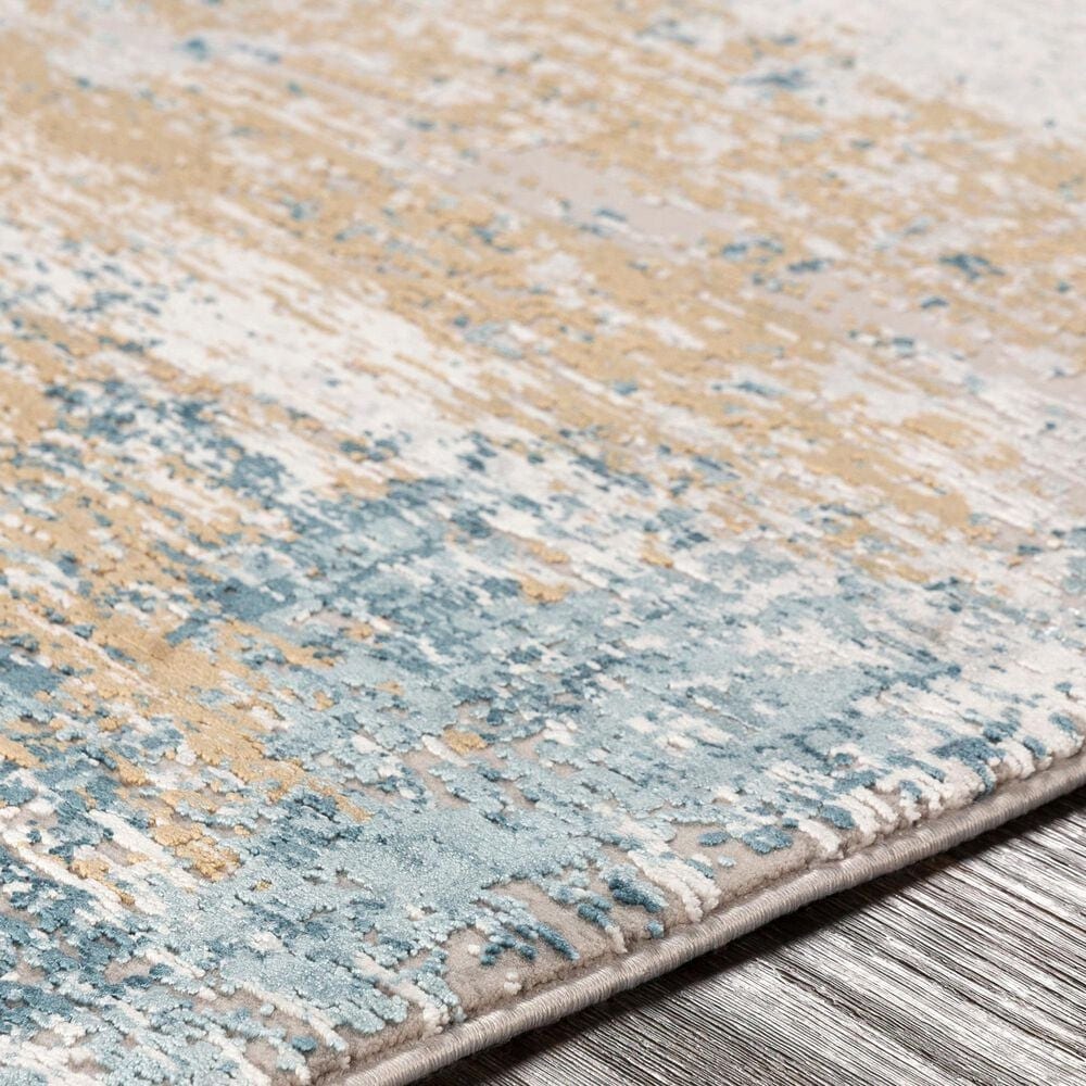 Surya Solar 3&#39; x 8&#39; Sky Blue, Dark Blue, Saffron, White, Gray and Charcoal Runner, , large