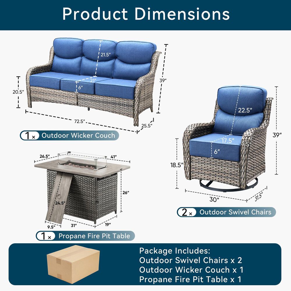 Sunwell Garden 4-Piece Firepit Set in Navy, , large