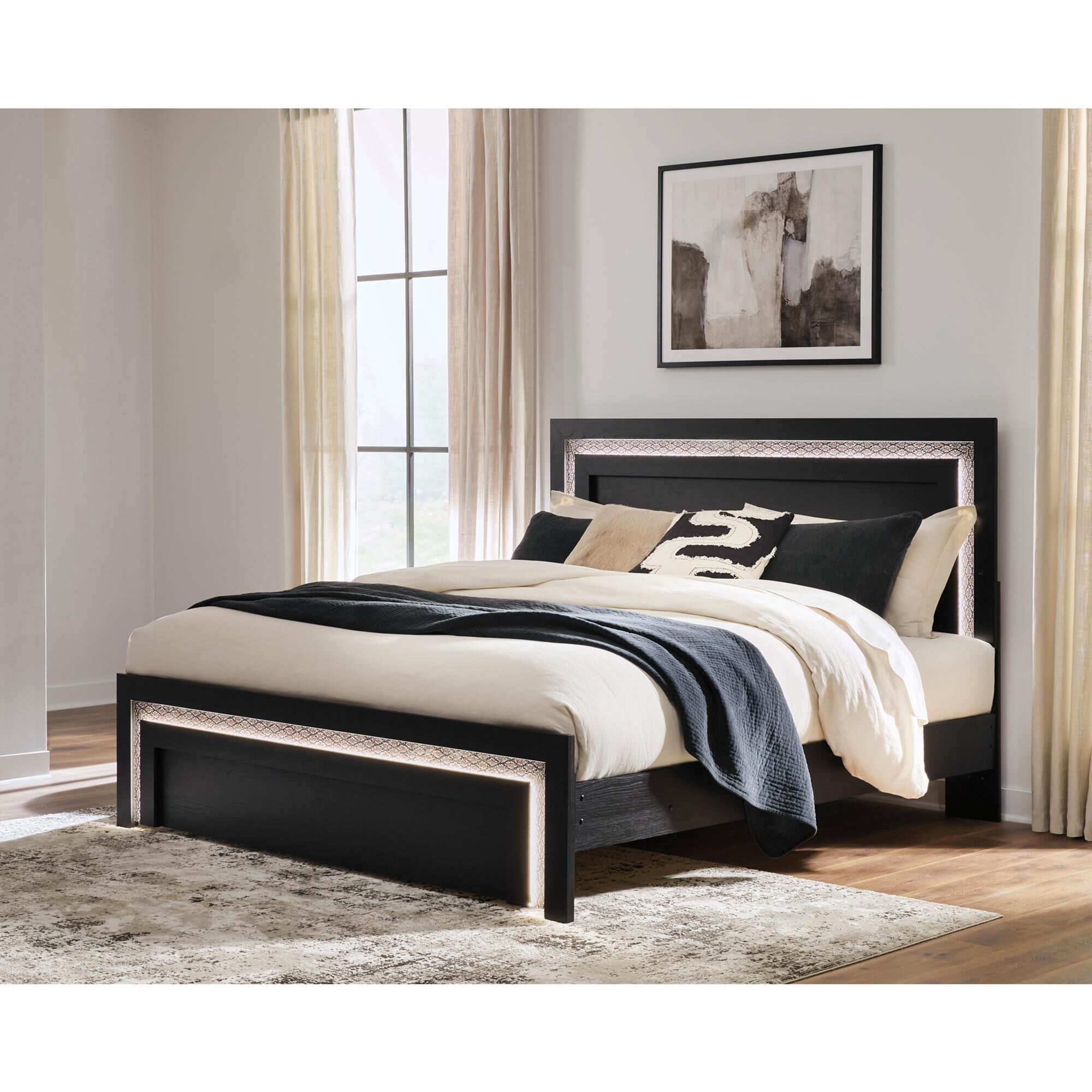 Ashley Shoralli King LED Panel Bed in Black Snake