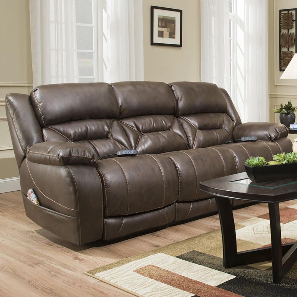 HomeStretch Power Reclining Sofa with Headrest and Lumbar in Walnut, , large