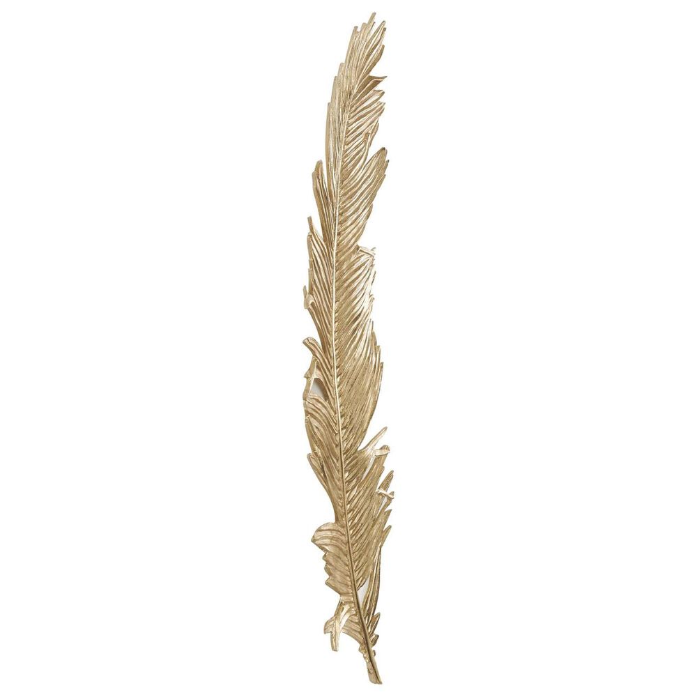 Maple and Jade 47&quot; x 14&quot; x 2&quot; Polystone Bird Large Feather Wall Decor in Gold, , large