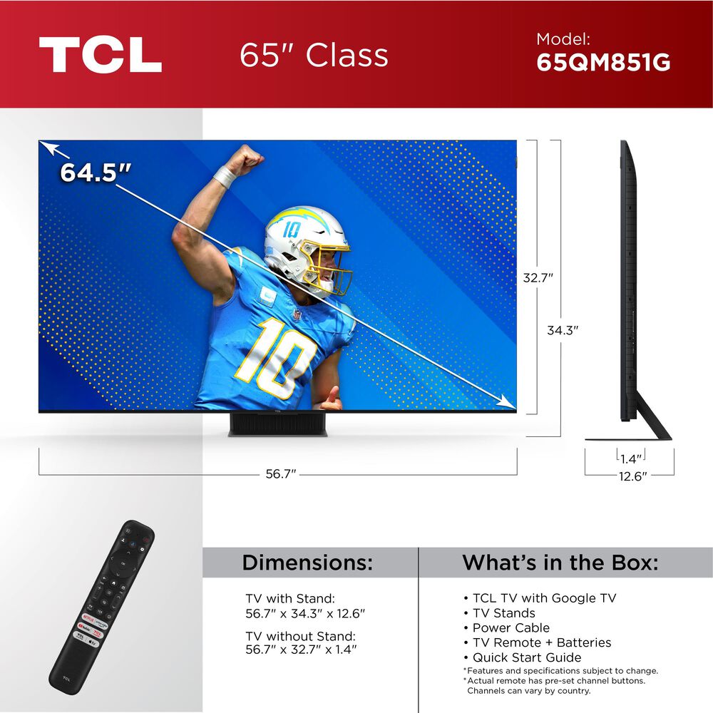 TCL 65&quot; Class QM8 4K UHD HDR QD-Mini LED with Google TV in Black - Smart TV, , large