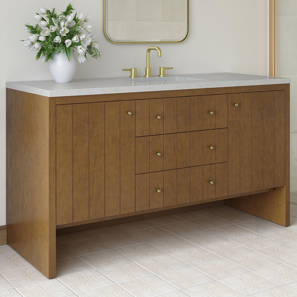 James Martin Hudson 60" Single Bathroom Vanity in Honey Oak with 3 cm Lime Delight Silestone Top and Rectangular Sink, , large