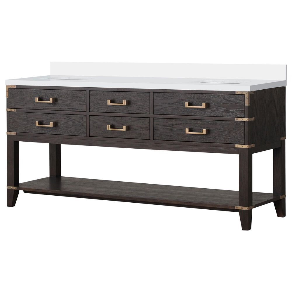 Lexora Home Norwalk 72" Double Bathroom Vanity in Brown Oak with White Cultured Marble Top  and Rectangle Sink, , large