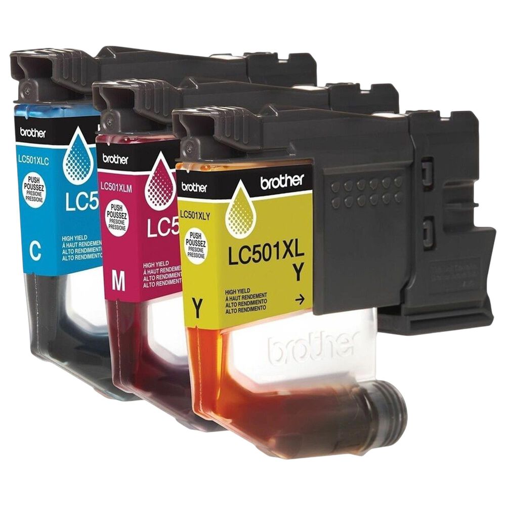 Brother 3-Pack LC501XL3PKS High Yield Ink Cartridges in Cyan, Magenta, and Yellow, , large