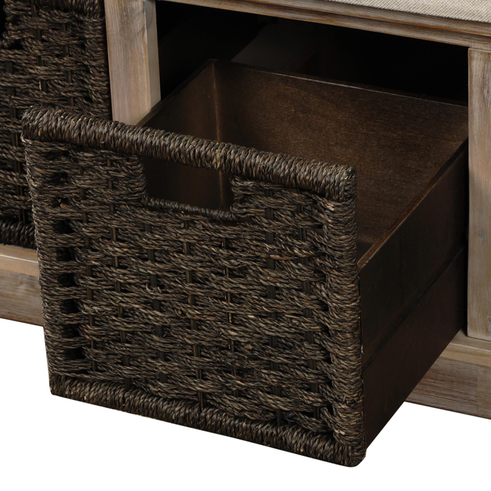 White wicker storage clearance bench