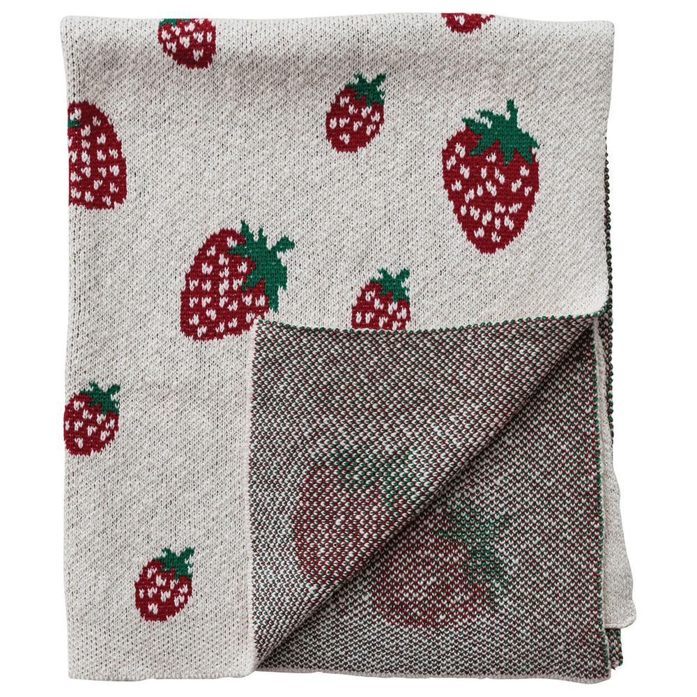 Creative Coop Little One Cotton Knit Baby Blanket with Strawberries in Cream, Red and Green, , large