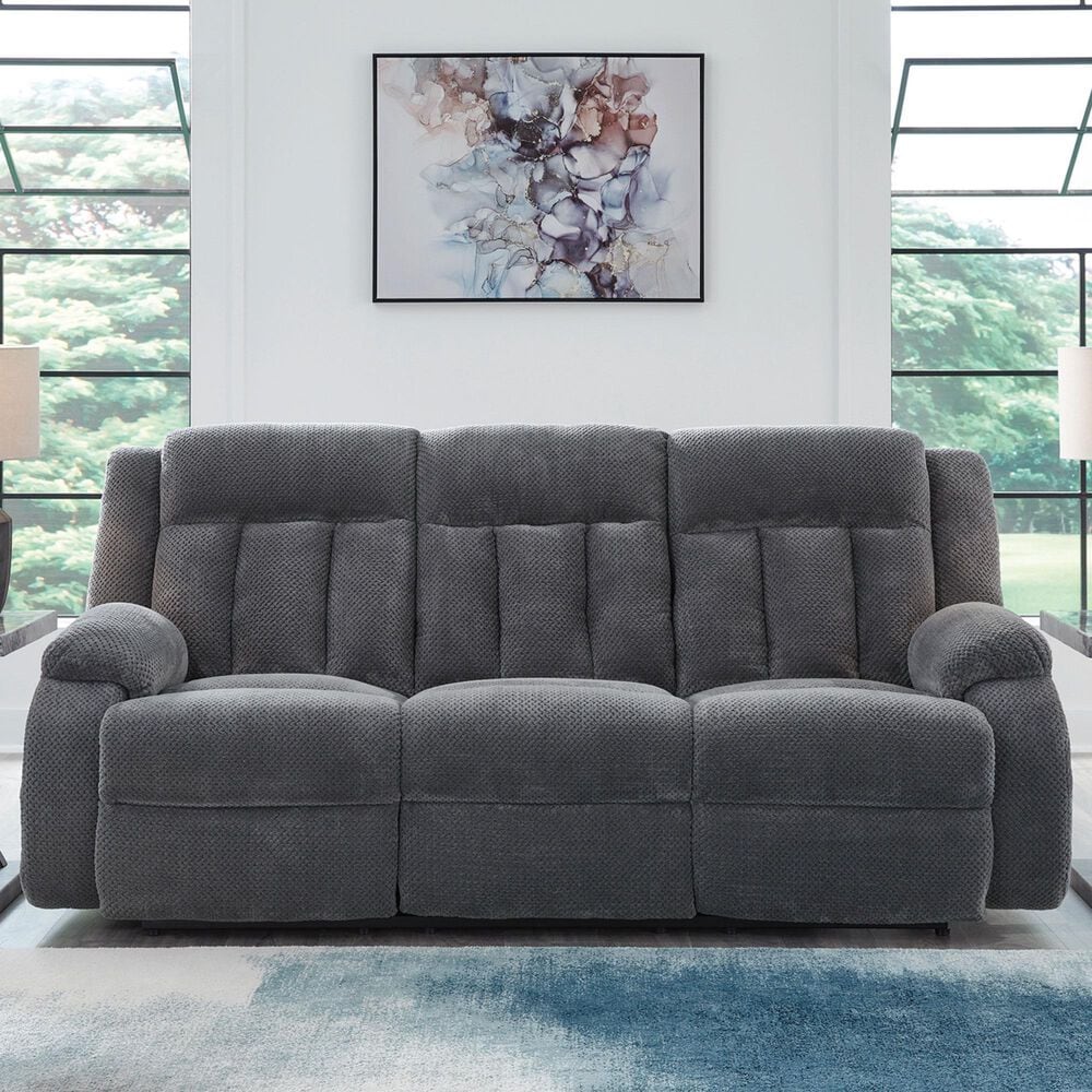 Ashley Observation Power Reclining Sofa with Drop Down Table in Steel Velvet, , large