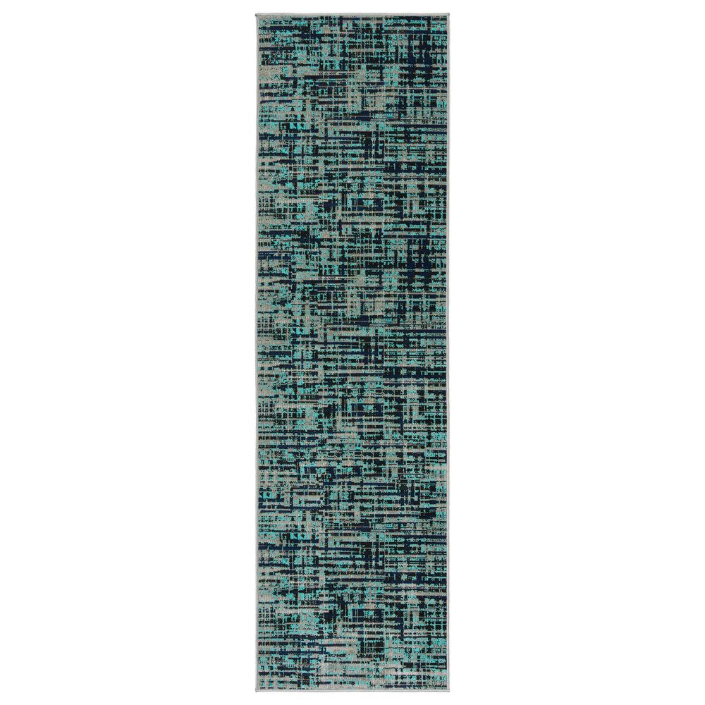 Kaleen Rugs Kaleen Rugs Zuma Beach 2"2" x 7"6" Turquoise, Grey, Navy and Black Runner, , large