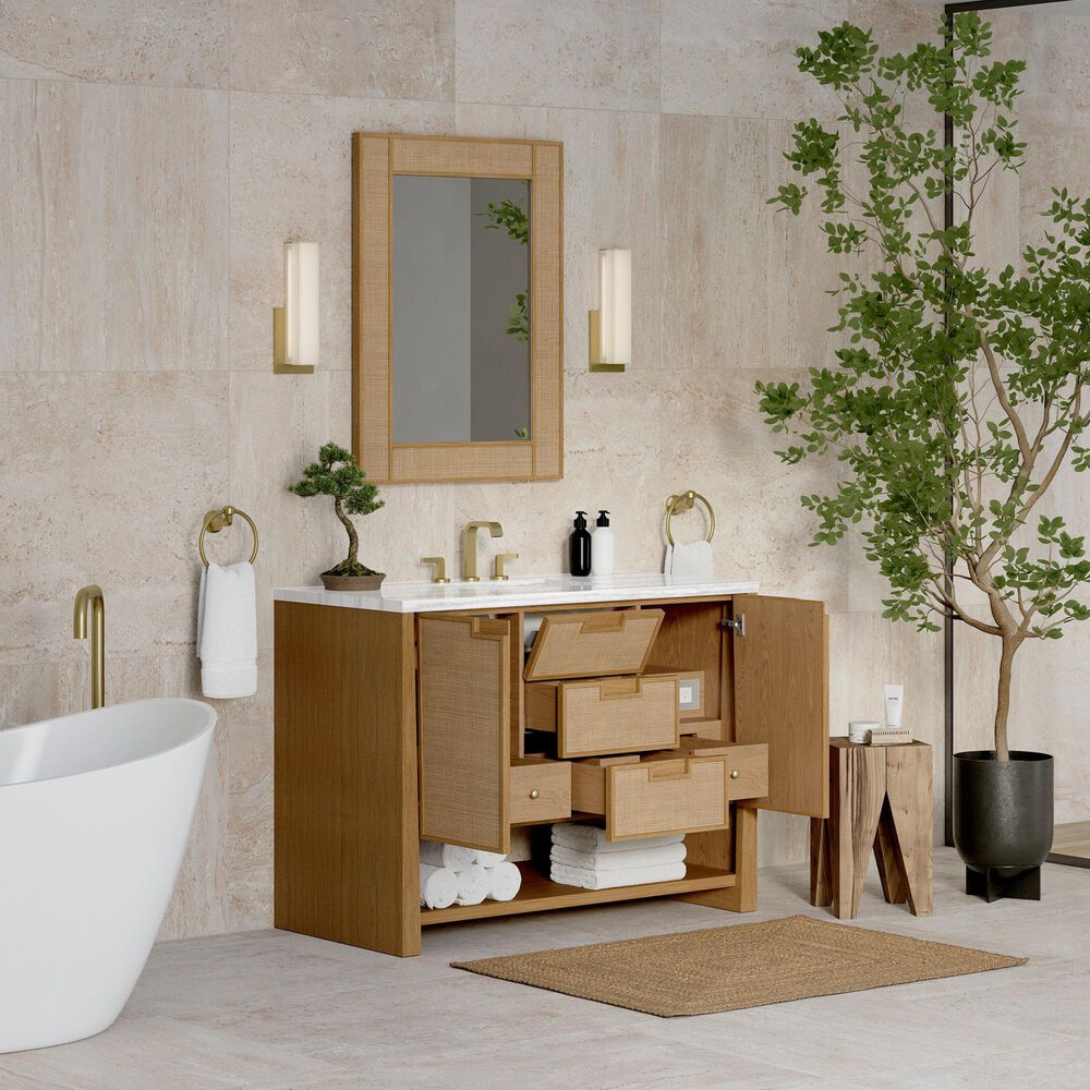 James Martin Vanities Solene 48&quot; Single Bathroom Vanity in Seaside Oak with 3 cm Arctic Fall Solid Surface Top and Rectangular Sink, , large