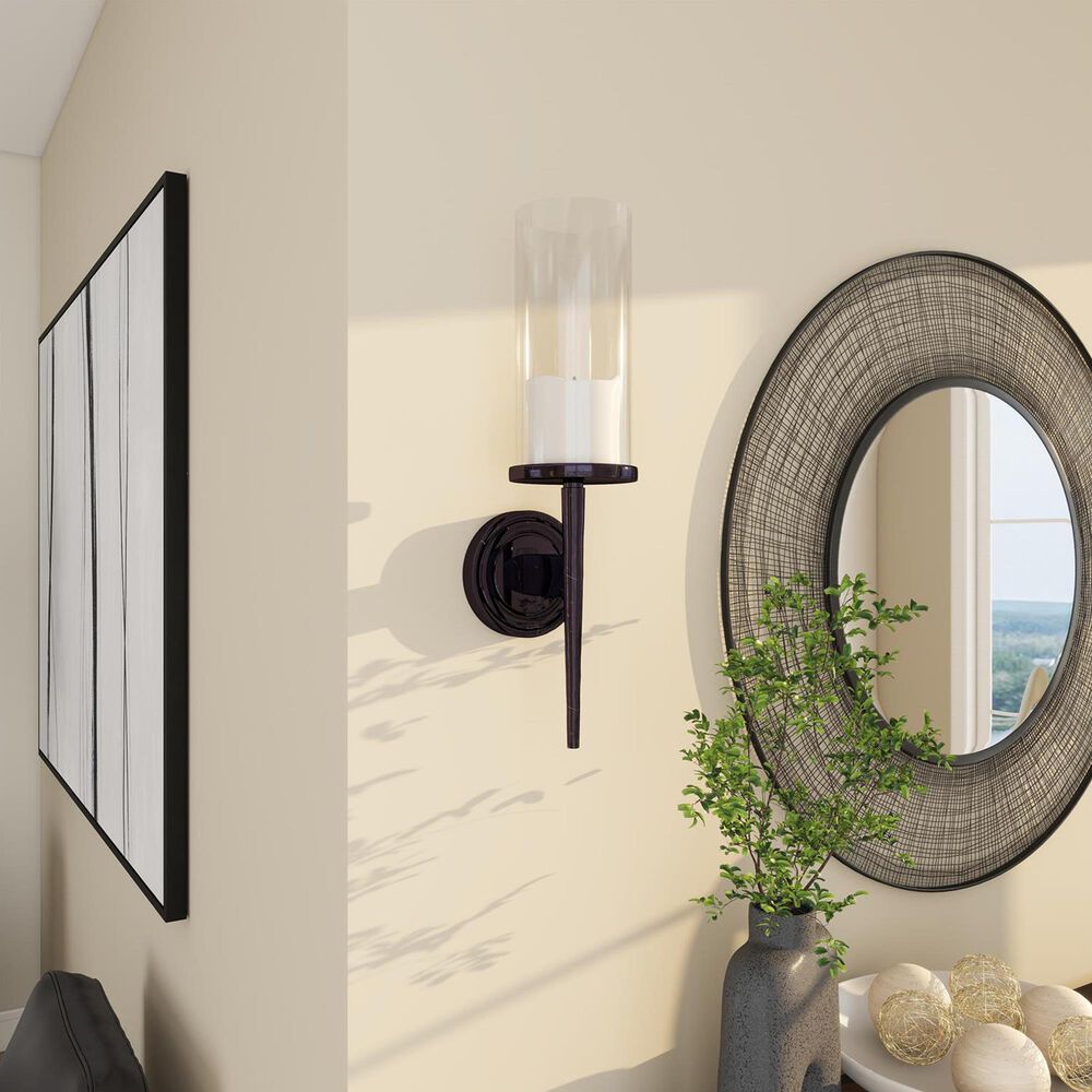 Maple and Jade 23&quot; Single Indoor/Outdoor Wall Mount Candle Holder in Polished Black and Clear, , large