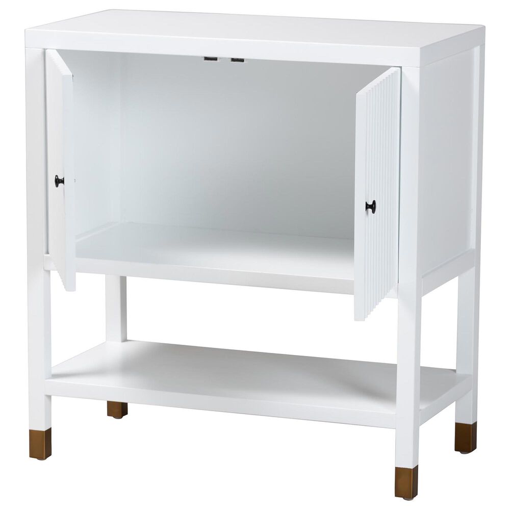 Baxton Studio Aiden 2-Door Accent Storage Cabinet in White and Brass, , large