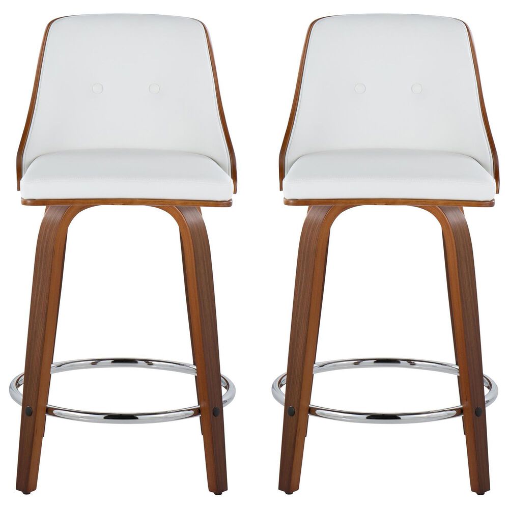 Lumisource Gianna 24&quot; Swivel Counter Stool in Walnut and Chrome &#40;Set of 2&#41;, , large