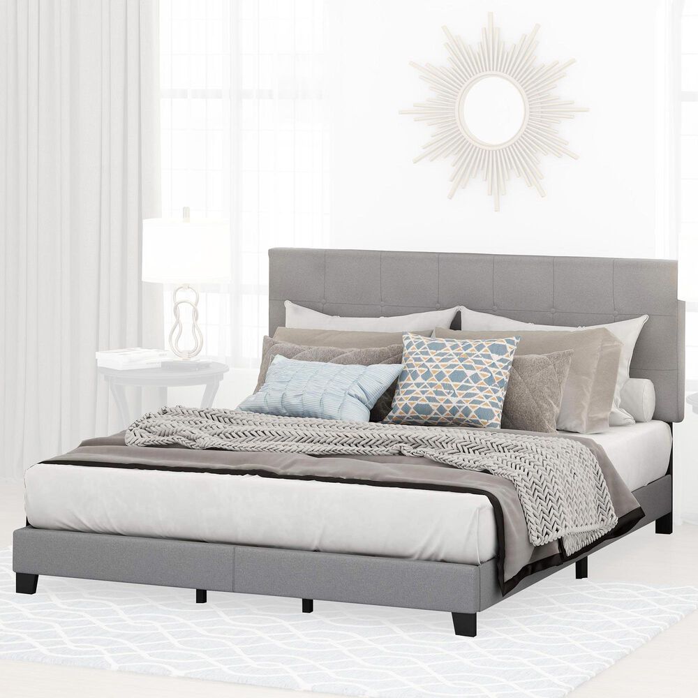 HOMLUX Laval California King Upholstered Platform Bed Frame in Glacier, , large