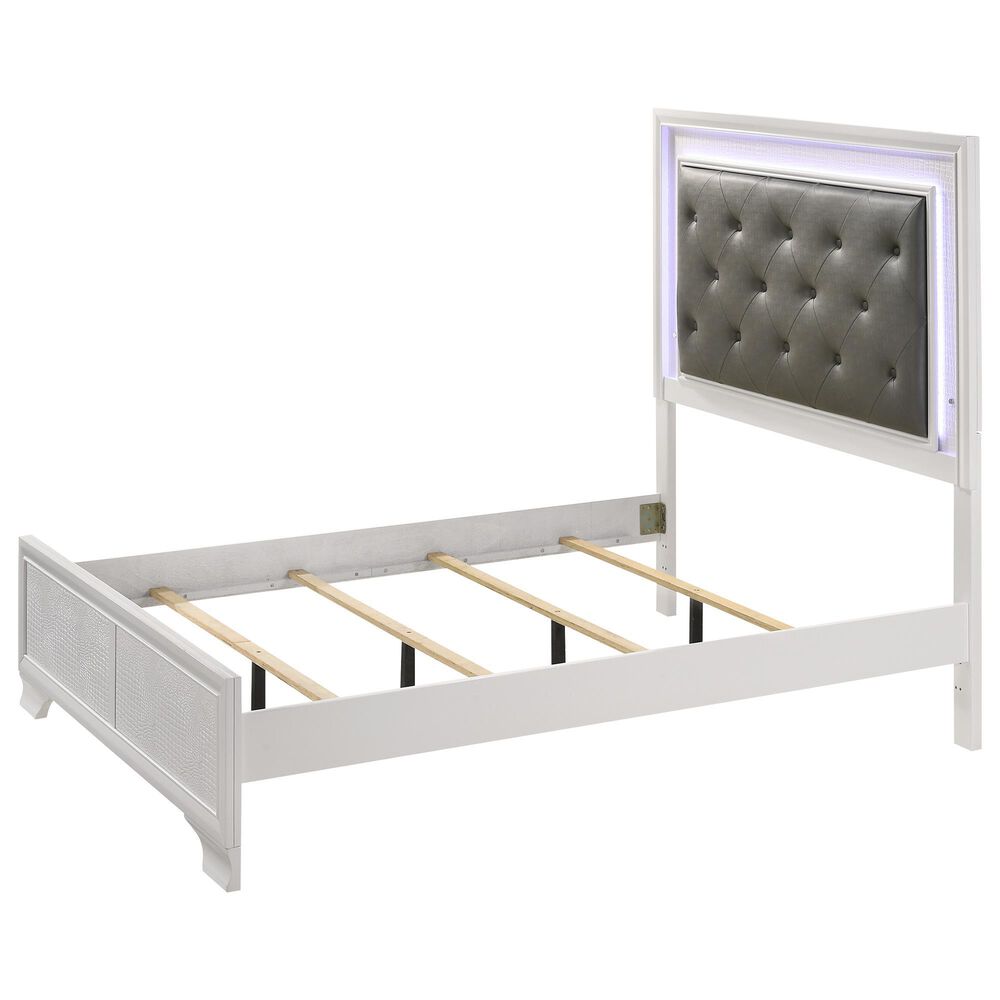 Crown Mark Lyssa Full Upholstered Panel Bed with LED Lights in Frost, , large