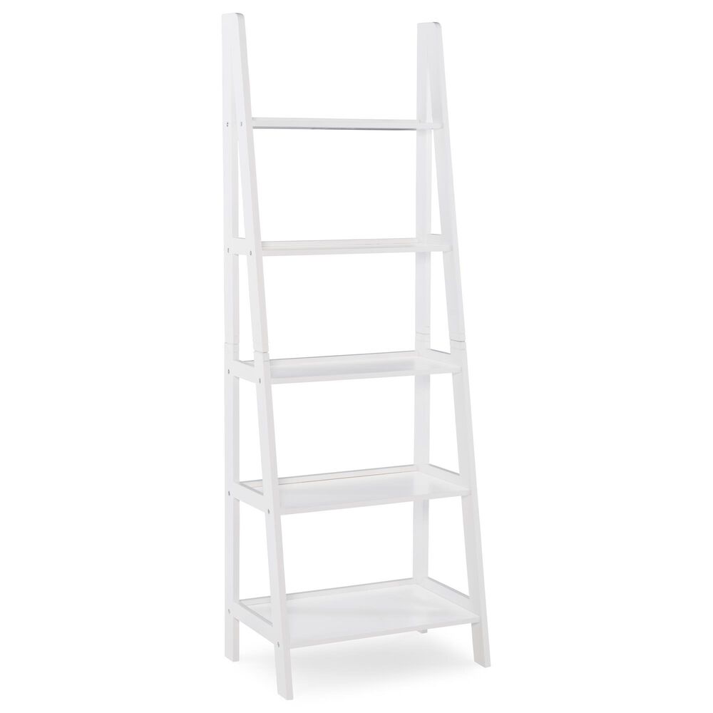 Linon Home Decor Acadia 5-Shelf Ladder Bookcase in White, , large