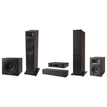 JBL 6.5 Floorstanding Loudspeaker + 4.5 Center Channel Loudspeaker + 4.5 Bookshelf Loudspeaker + 10" Powered Subwoofer in Espresso + 5.2 Channel AV 8K Receiver in Black, , large