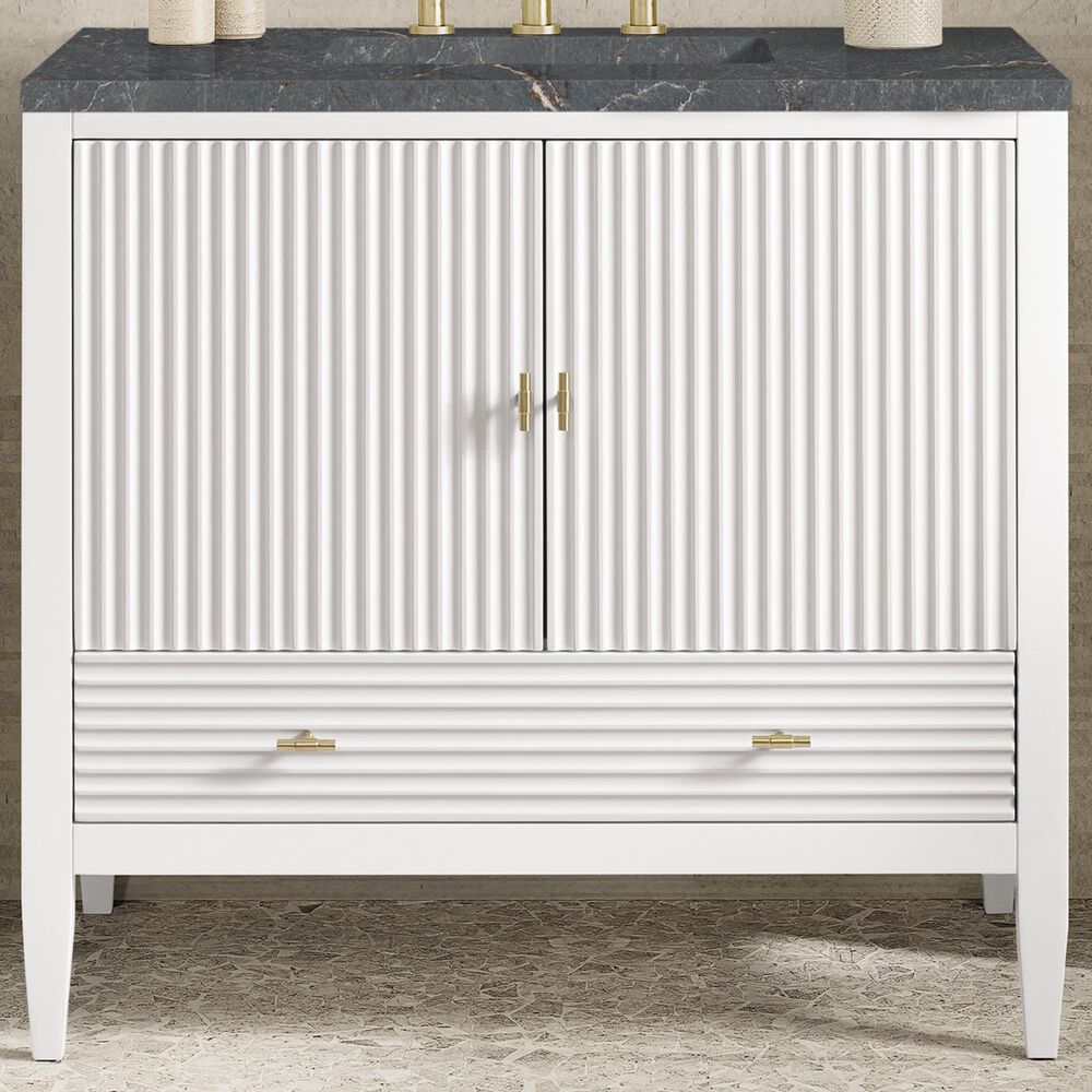 James Martin Vanities Myrrin 36&quot; Vanity in Bright White with 3 cm Parisien Bleu Quartz Top, , large