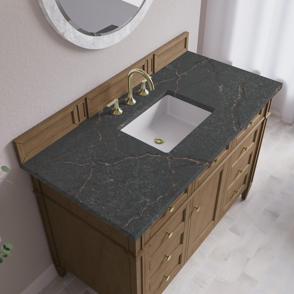 James Martin Brittany 48" Single Bathroom Vanity in Pecan with 3 cm Parisien Bleu Silestone Top and Rectangular Sink, , large