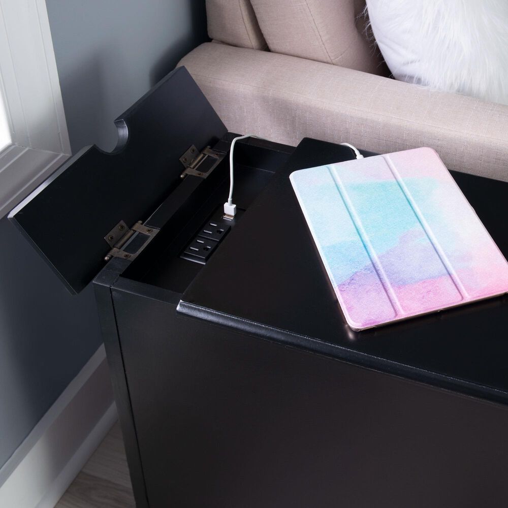 Linon Home Decor Barron Accent Table with USB Charging Station in Black, , large