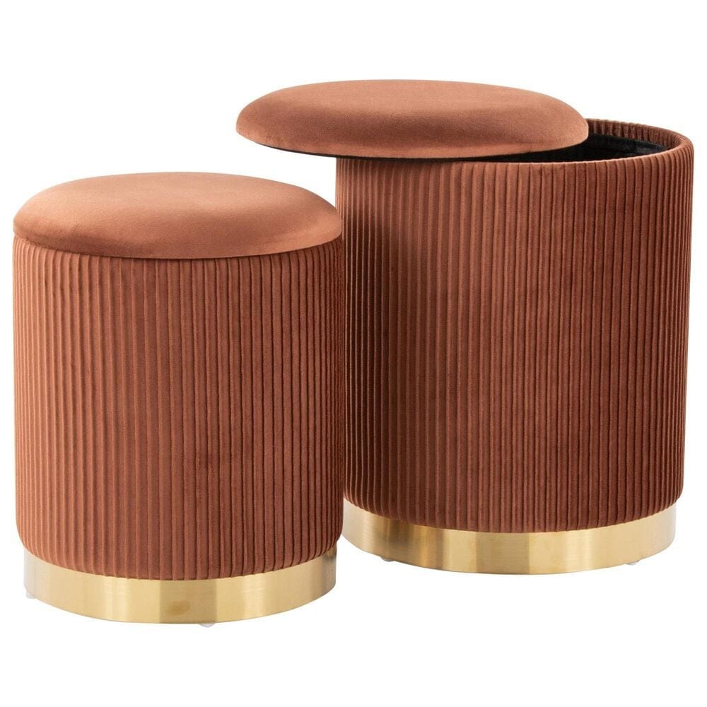 Lumisource Marla 2-Piece Nesting Pleated Ottoman Set in Light Brown, , large