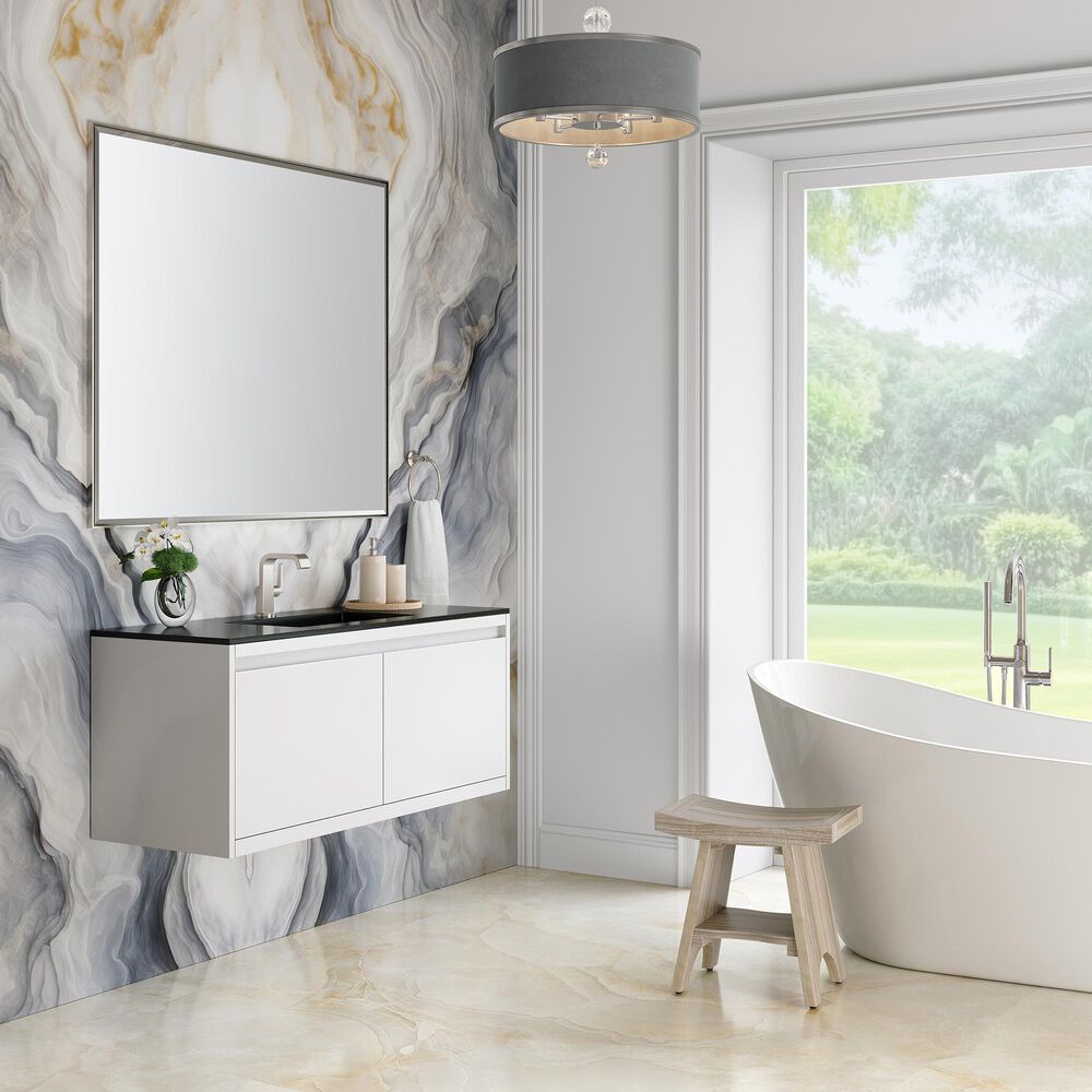 James Martin Vanities Mantova 47.3&quot; Single Vanity in Glossy White and Brushed Nickel with 3 cm Charcoal Black Composite Stone Top and Rectangular Sink, , large