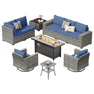 HOMLUX 10-Piece Outdoor Patio Wicker Sectional Furniture Set in Denim Blue, , large