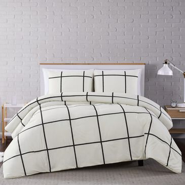 Pem America Truly Soft Windowpane 3-Piece Full/Queen Comforter Set in Ivory/Black, , large